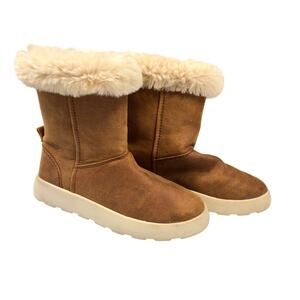 Zara Chestnut Suede-Shearling- Style Boots Y2K Après Ski Winter Shoes Size 35